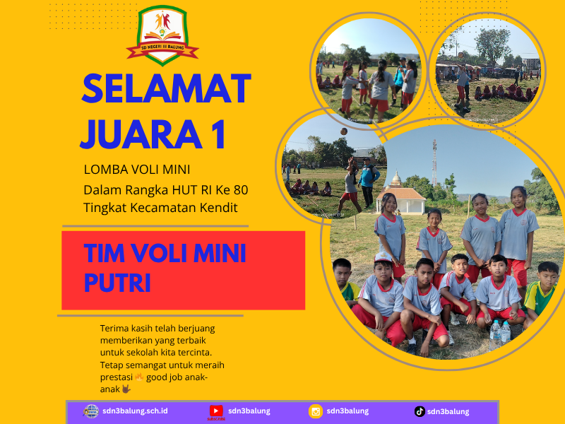 JUARA 1 LOMBA BOLA VOLI MINI PUTRI HUT RI KE 80 TINGKAT KECAMATAN